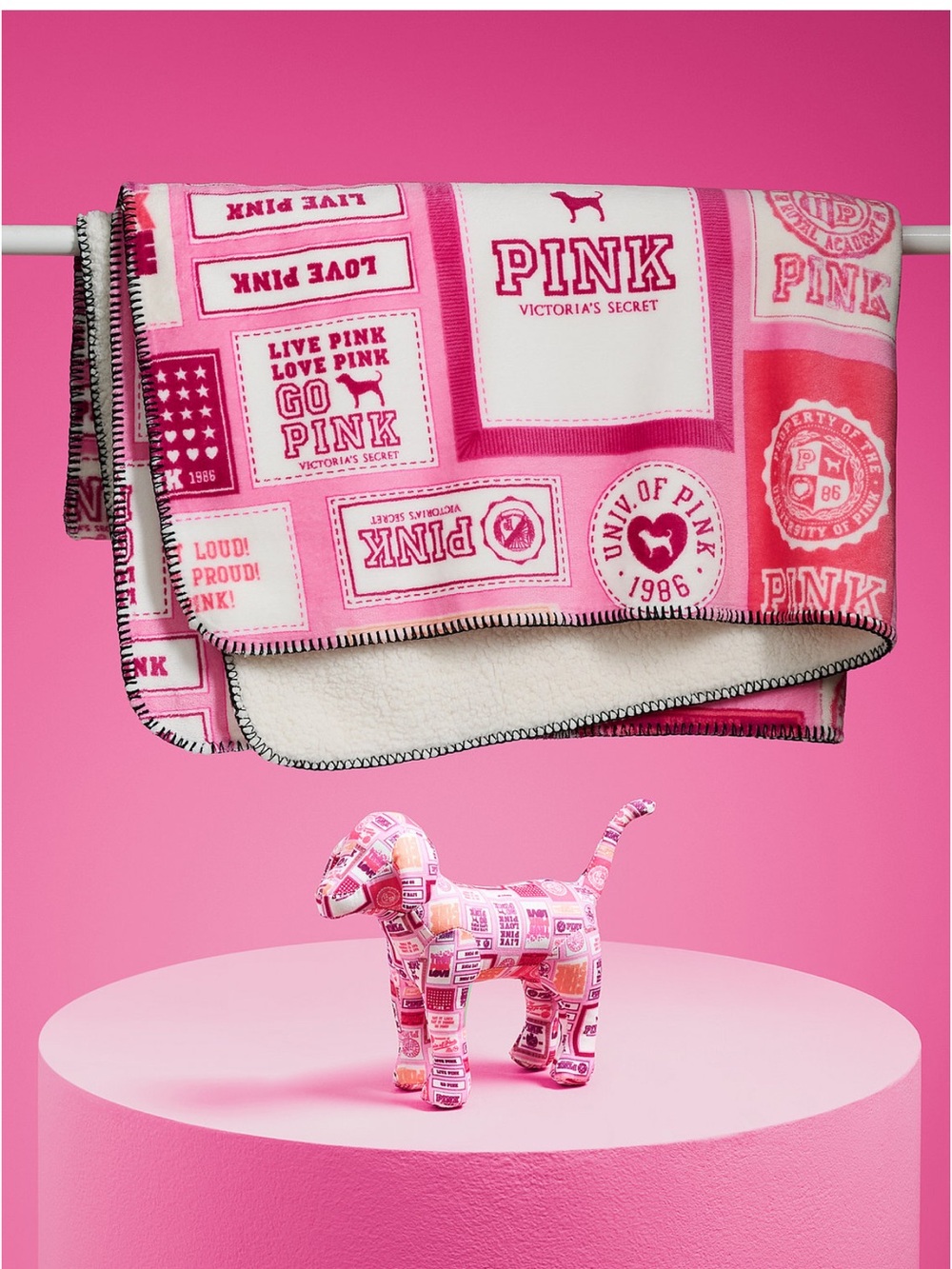 (Inventory 64)PINK Victoria's Secret Mystery Mini dog & cozy plush blanket